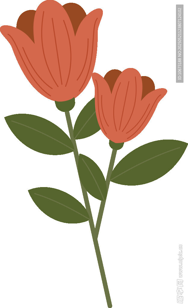 三朵紅花綠葉插畫圖案