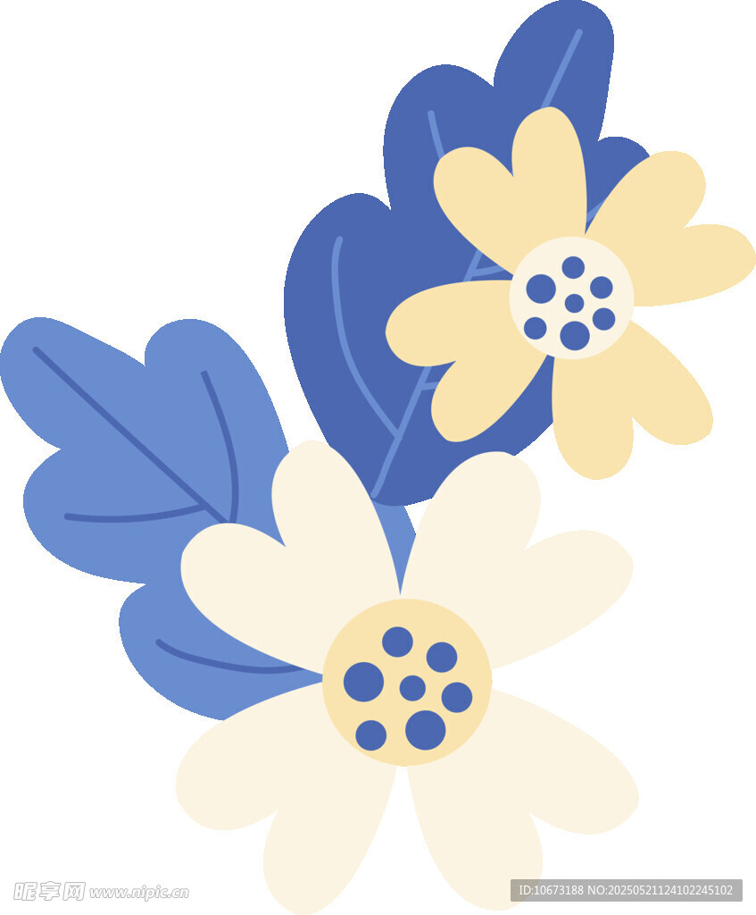 藍黃花朵插畫