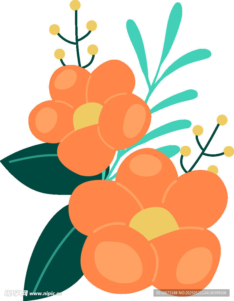 橙色花卉插畫