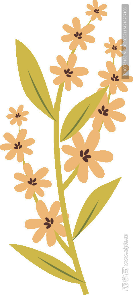 手繪黃色小花綠葉插畫