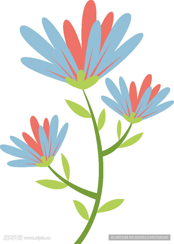 三朵多彩花朵插畫