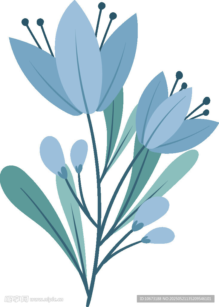 藍色花卉插畫