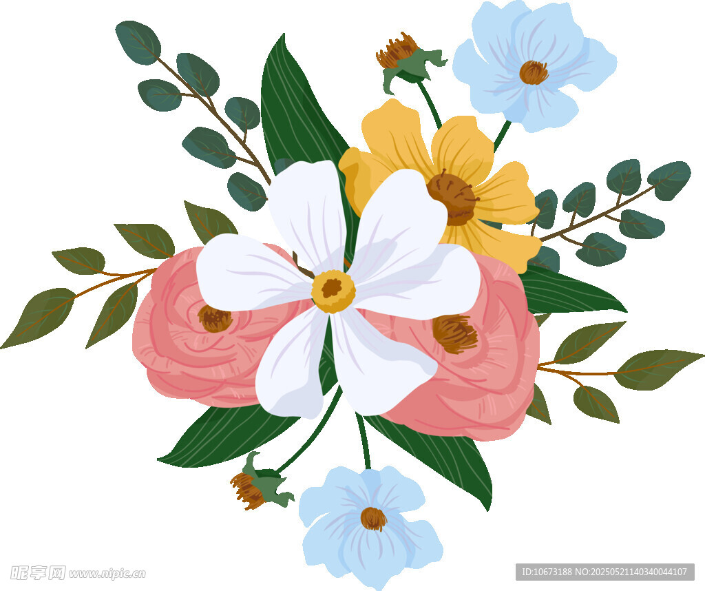 多彩花卉組合插畫