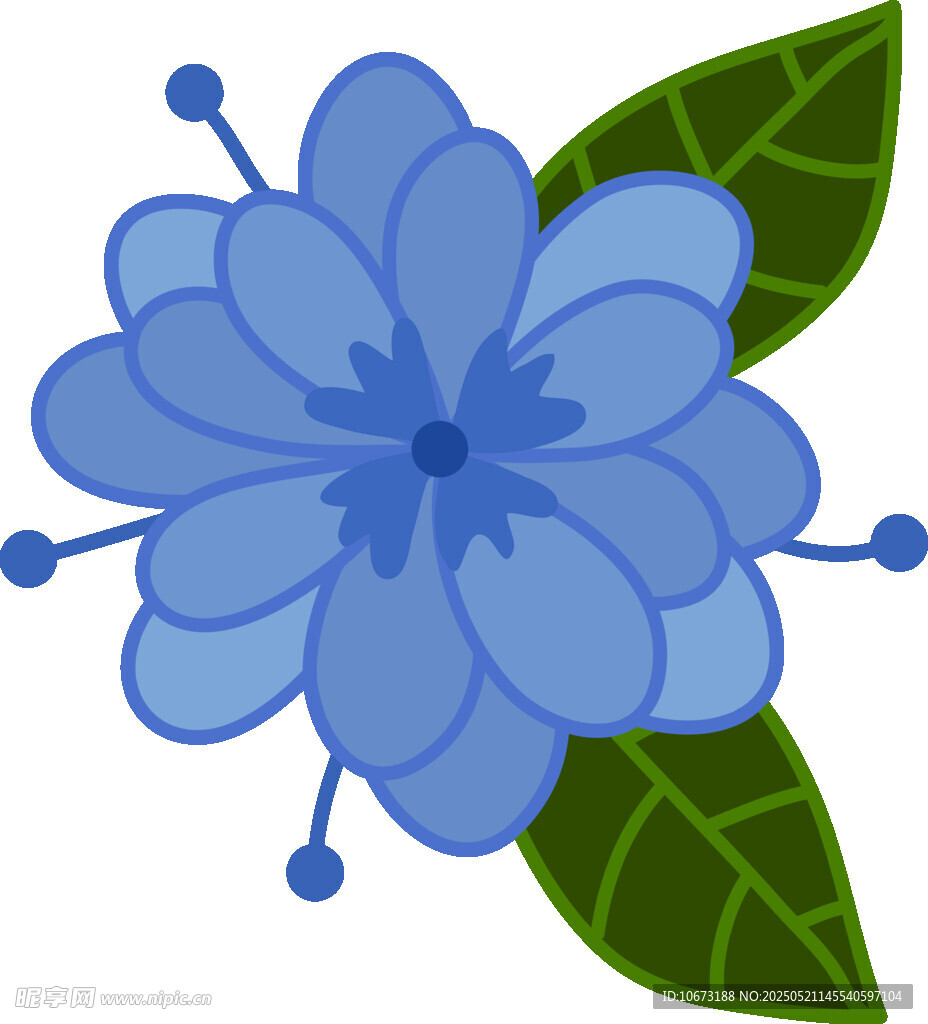 藍色花朵與綠葉插畫