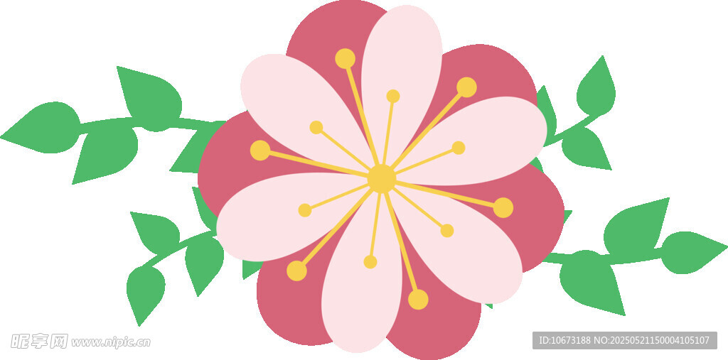 粉色花朵配綠葉插畫(huà)