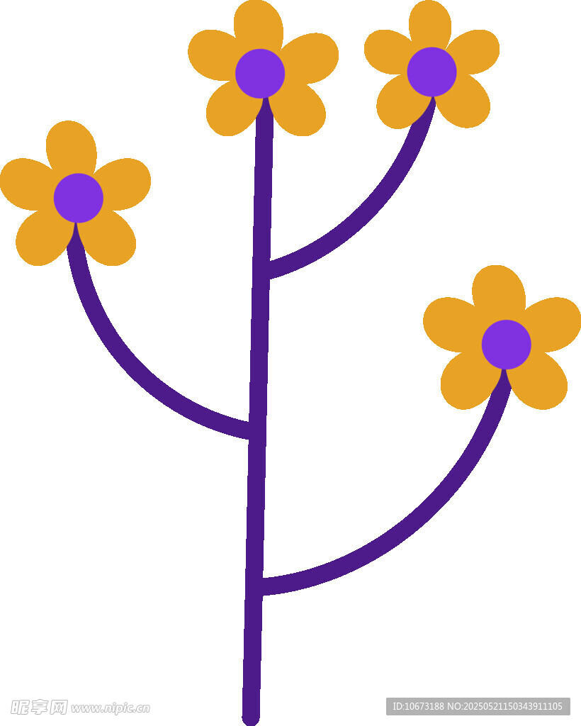 紫色花枝上的黃色小花