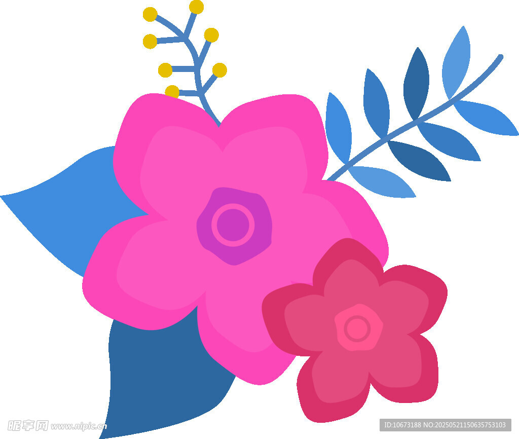粉色花朵與枝葉插畫