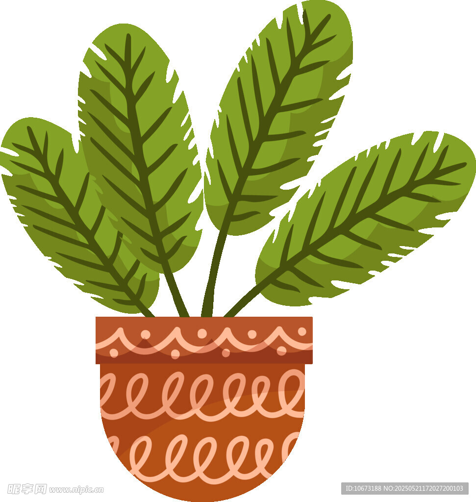 手繪盆栽綠植插畫