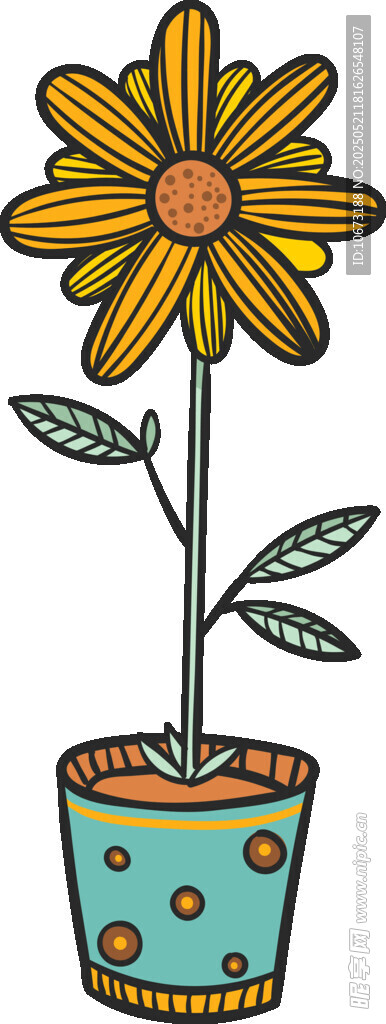 花盆中的黃色向日葵插畫