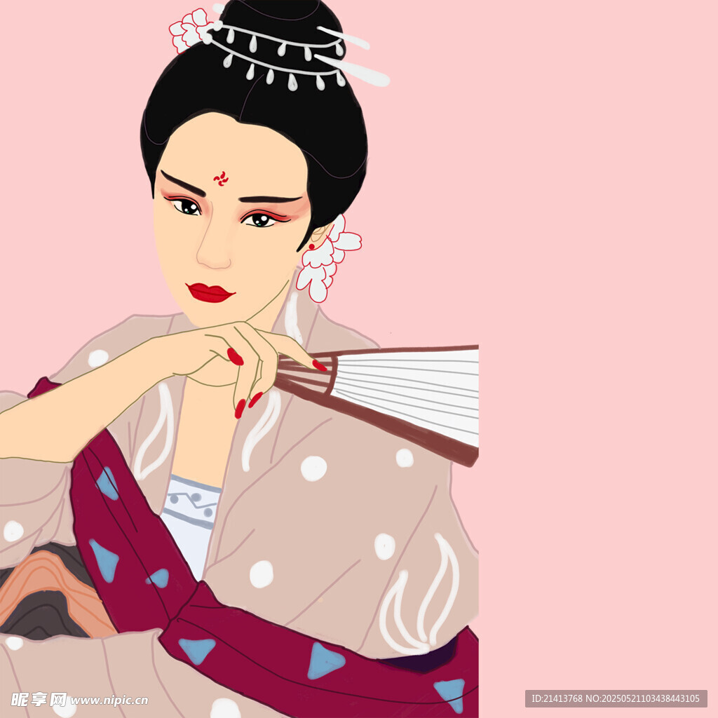 古風美人持扇
