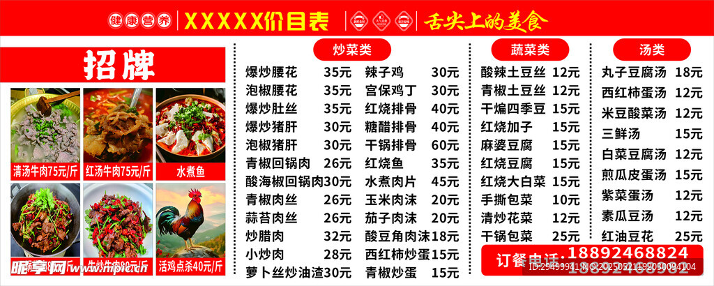 價格表