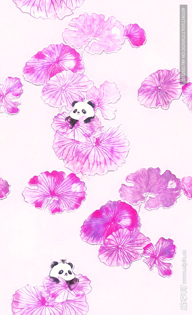 粉色花朵熊貓圖案背景圖