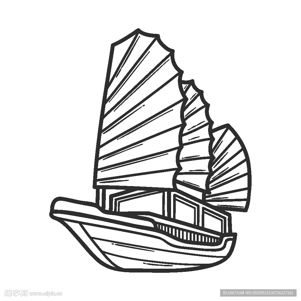 中式帆船簡(jiǎn)筆畫(huà)