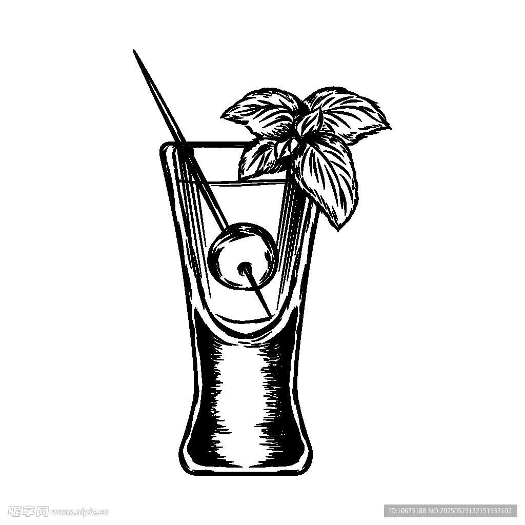 手繪薄荷雞尾酒插畫