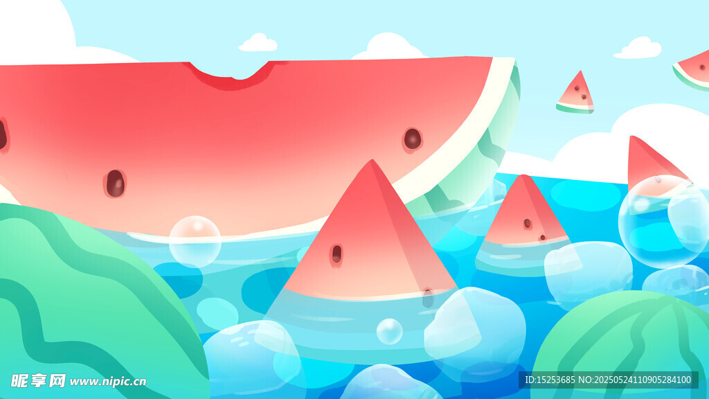 夏日西瓜泳池歡樂場景