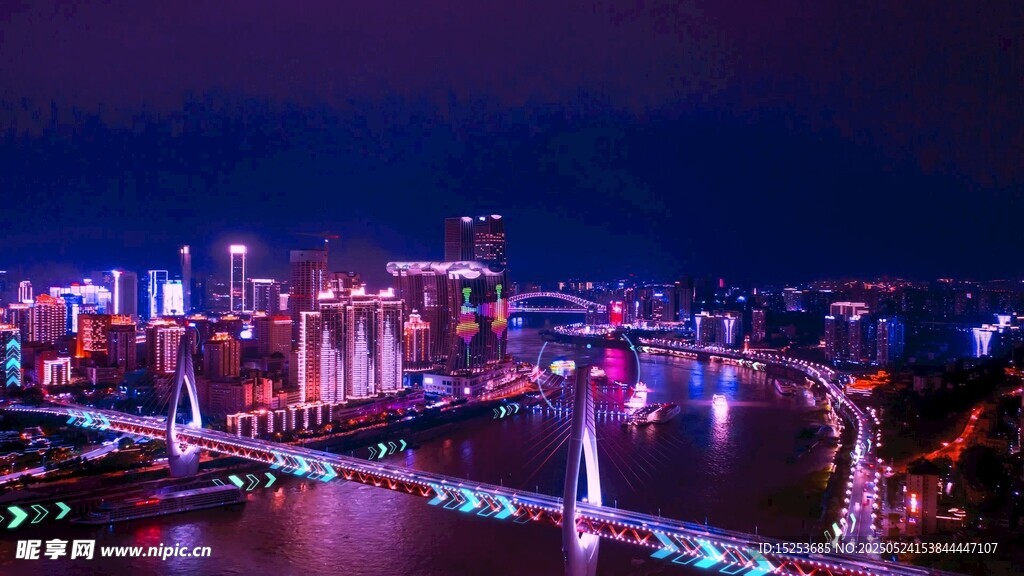 璀璨城市夜景跨江大橋