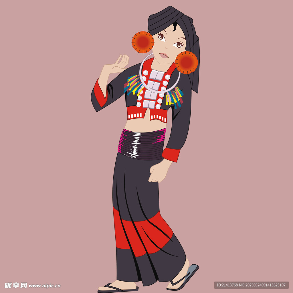 彝族少女持花俏皮裝扮