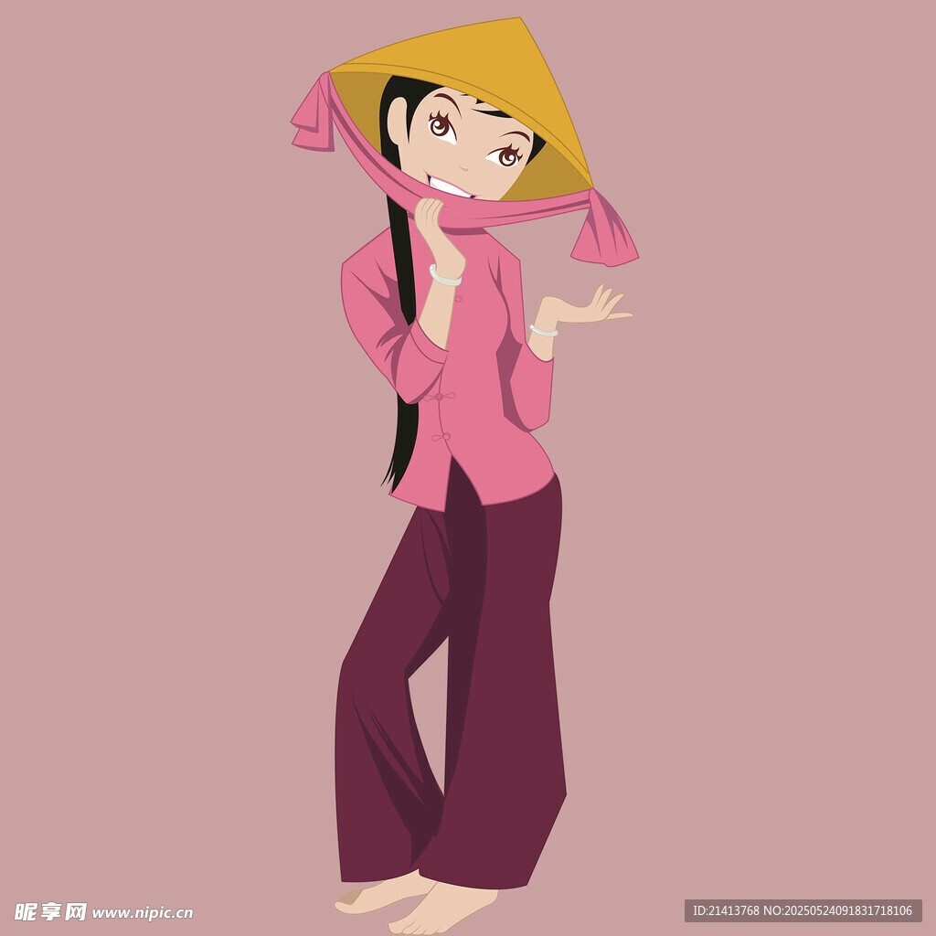 戴斗笠的傳統服飾女子