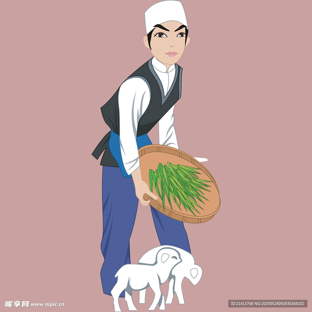 牧羊人與羊手持蔬菜畫面