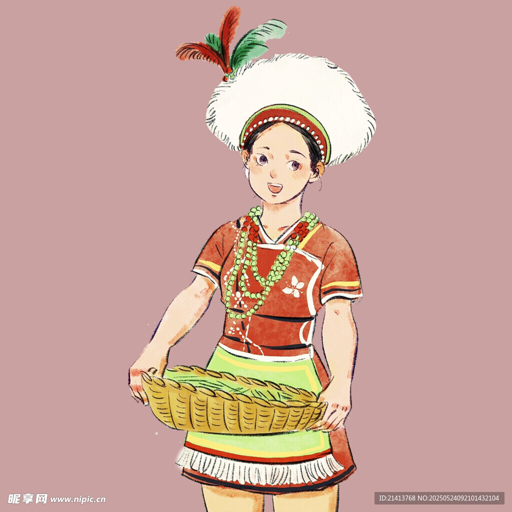 少數(shù)民族少女持籃形象