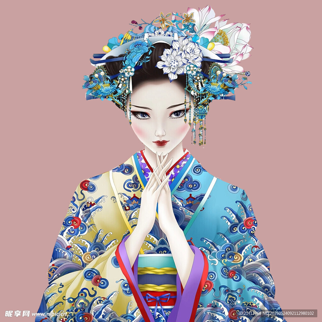古典華服女子優雅合十