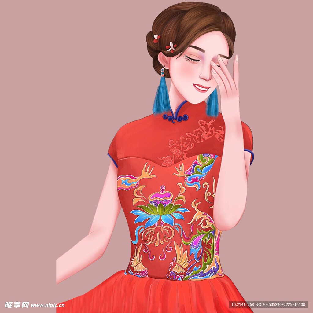 古典旗袍女子優雅掩面