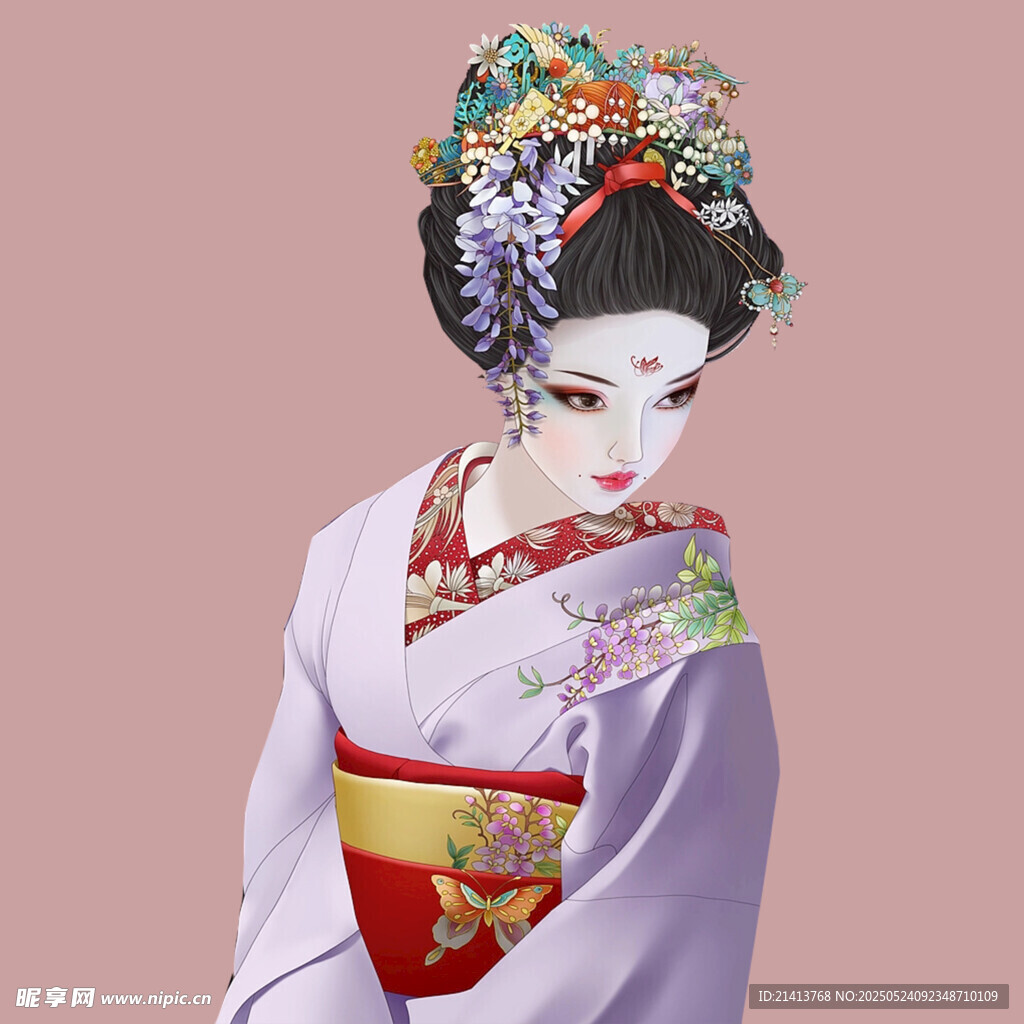 身著和服的優雅日本藝伎