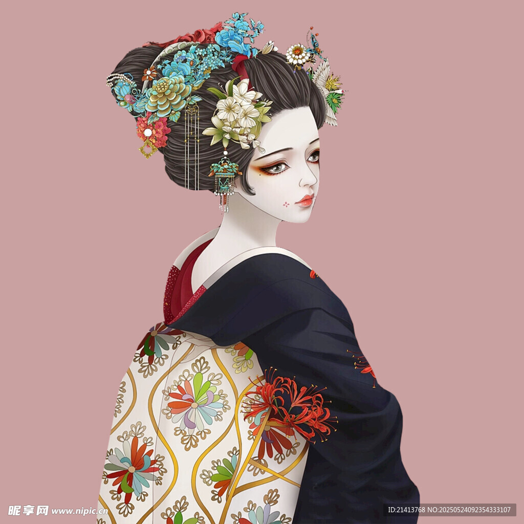 復古和風藝伎背影形象