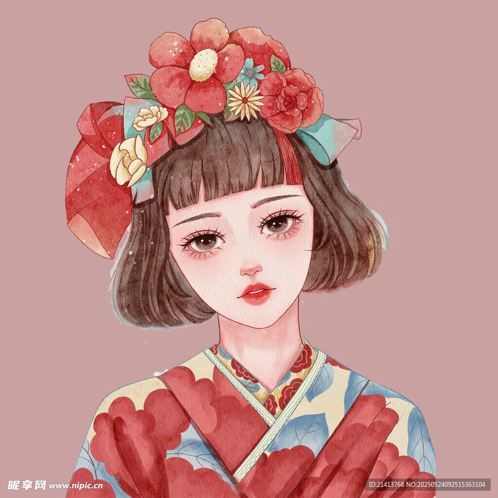 古風少女頭戴繁花服飾精美