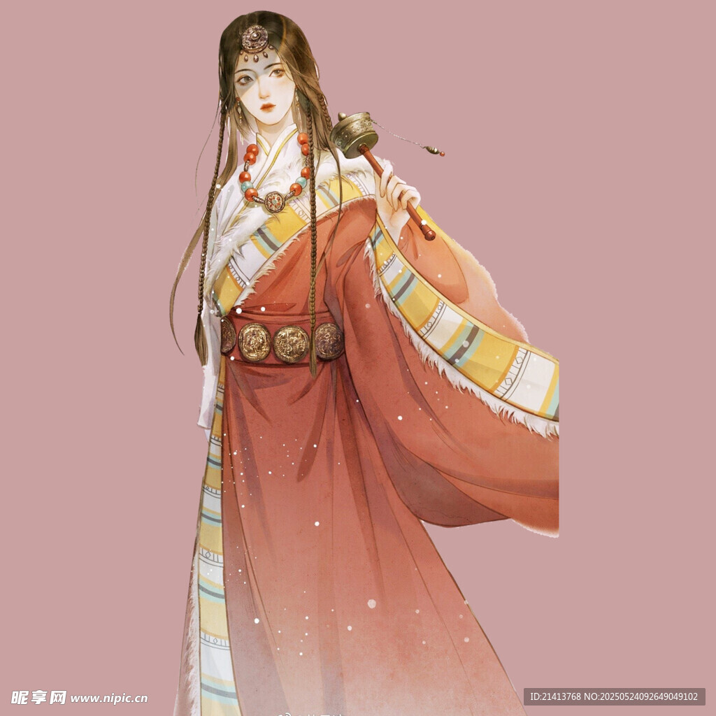 古風紅衣女子優雅持物