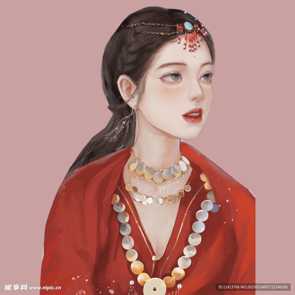 紅衣女子古風扮相肖像