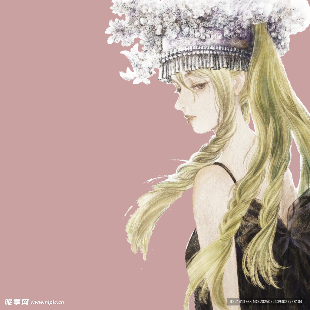 金發(fā)戴花的優(yōu)雅動(dòng)漫少女