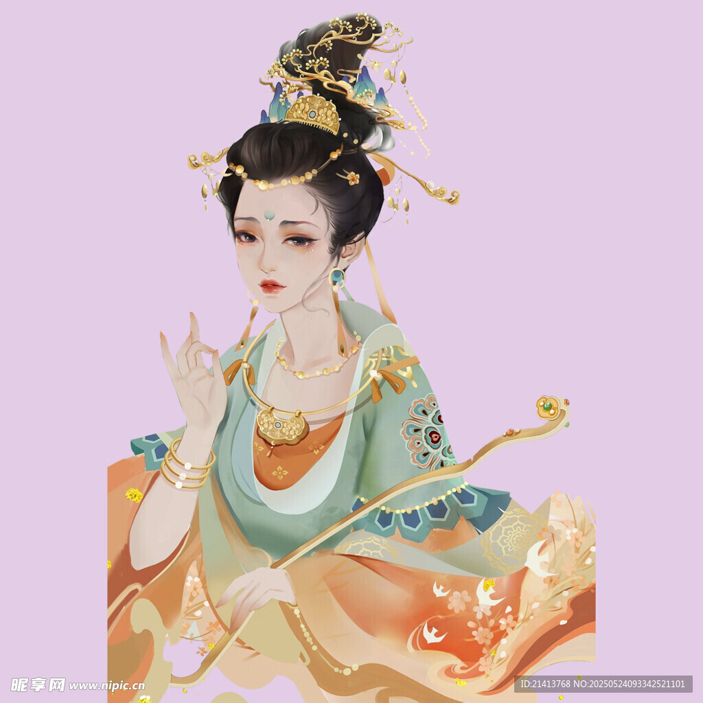 古風唐裝美人優雅持花