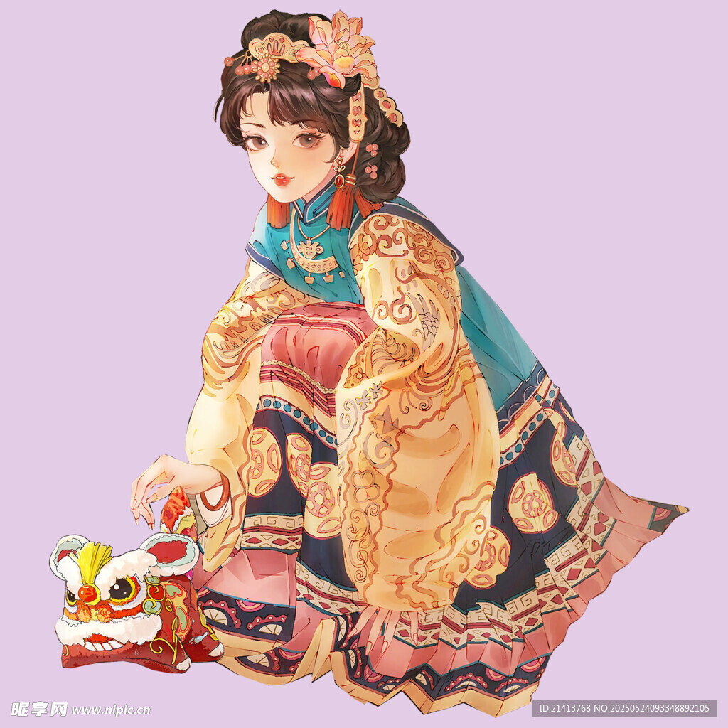 古風少女與傳統布老虎玩偶