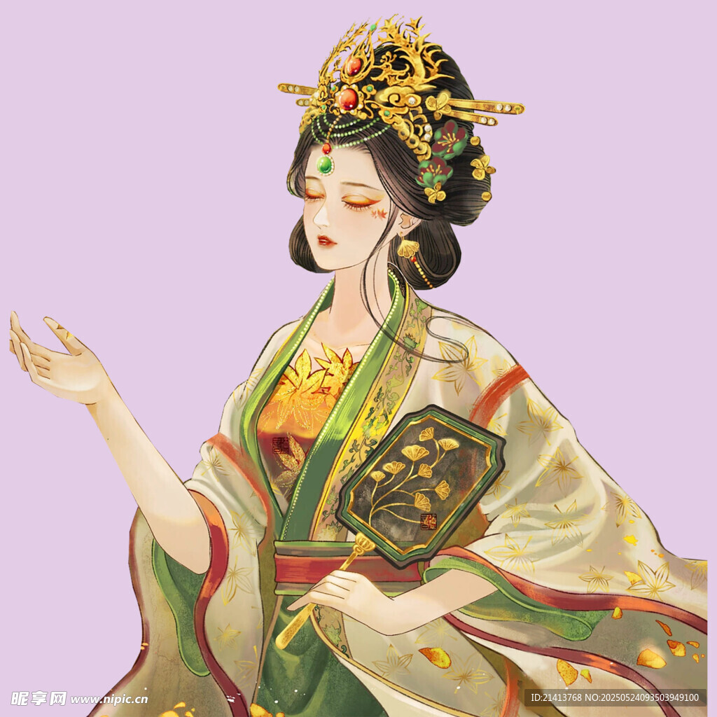唐代華服女子持鏡優(yōu)雅圖