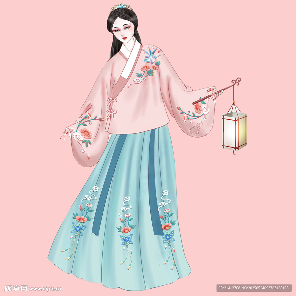 古風漢服女子提燈圖