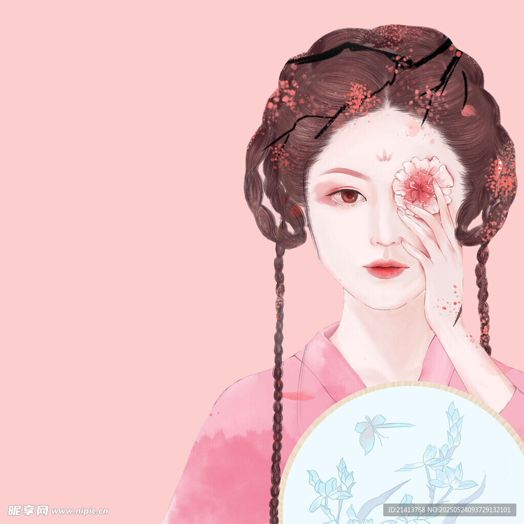 古風(fēng)女子持扇優(yōu)雅模樣