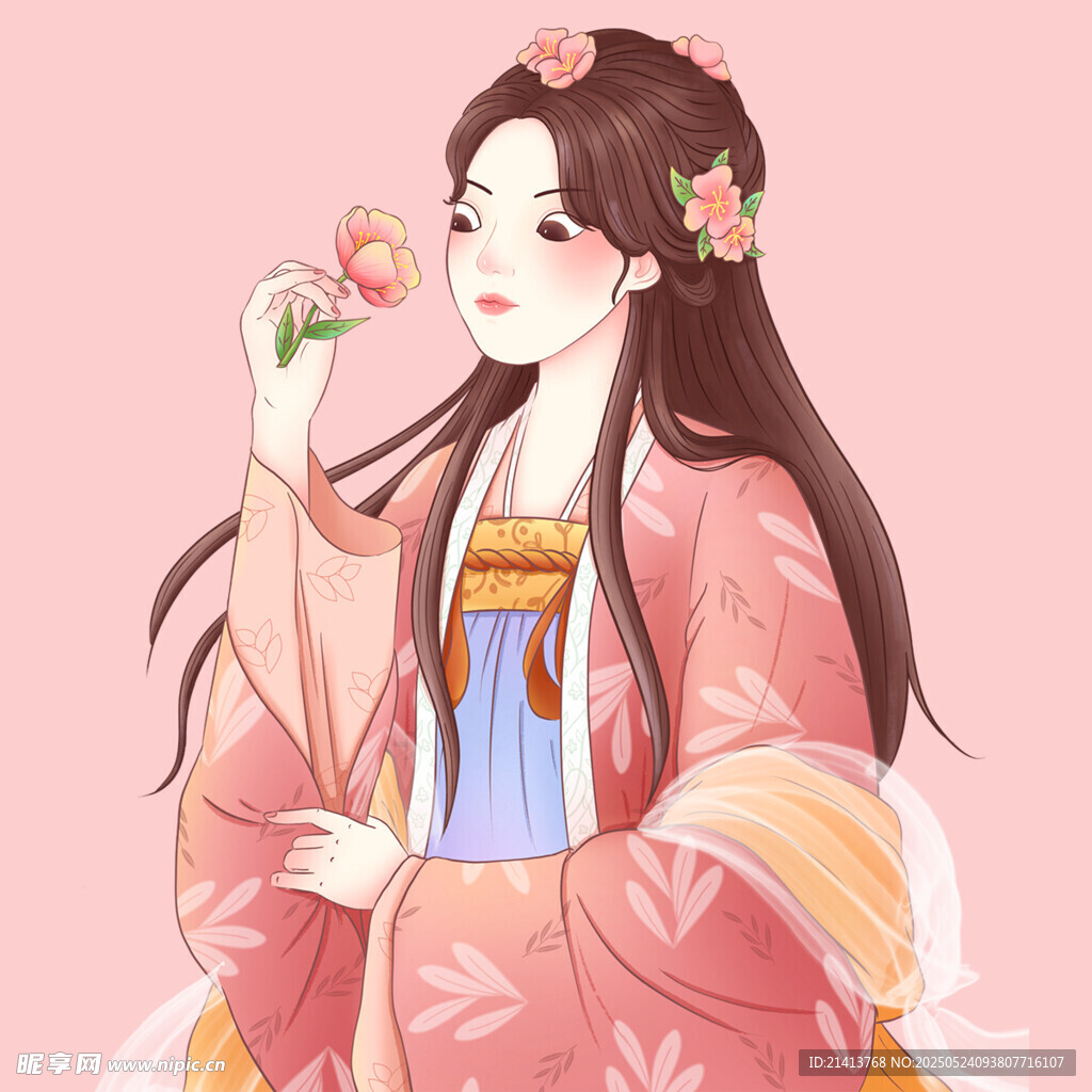 古風漢服女子手持鮮花