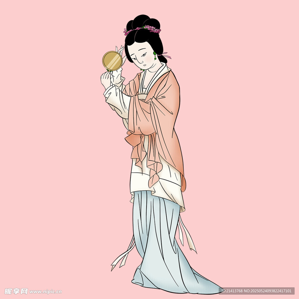 古風仕女手持團扇圖