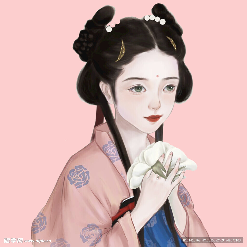 古風(fēng)漢服女子手持白花