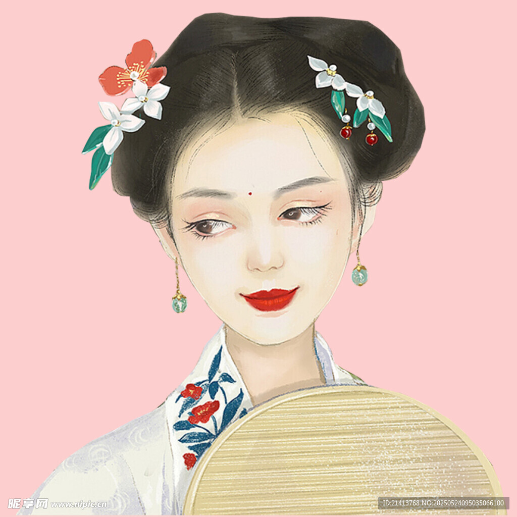 古典美人持扇優雅模樣