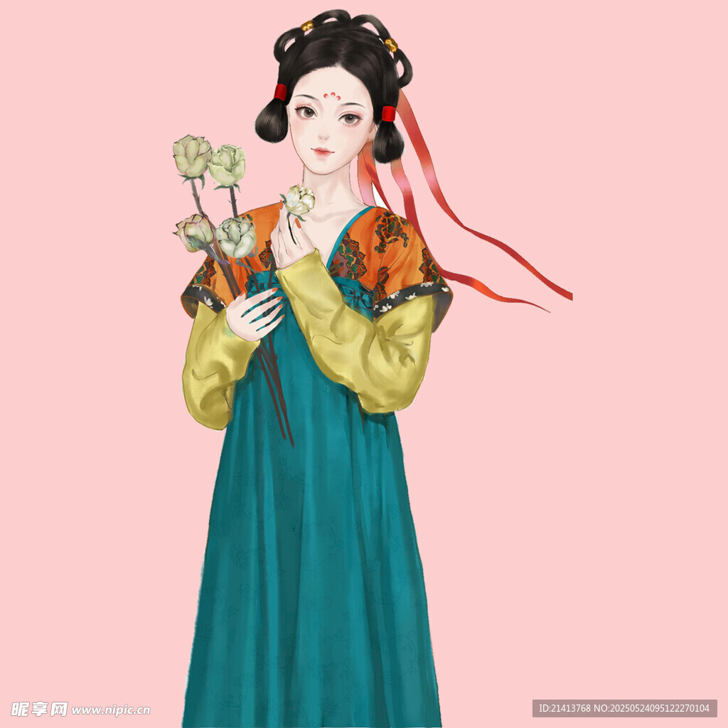 古典漢服女子手持花飾