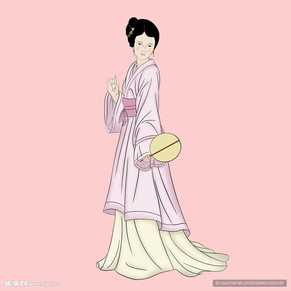 古風漢服女子優雅持扇