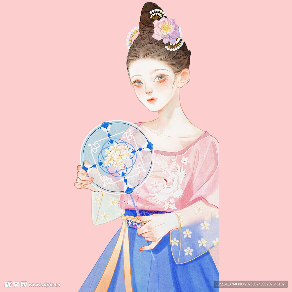 古風佳人持扇優雅而立