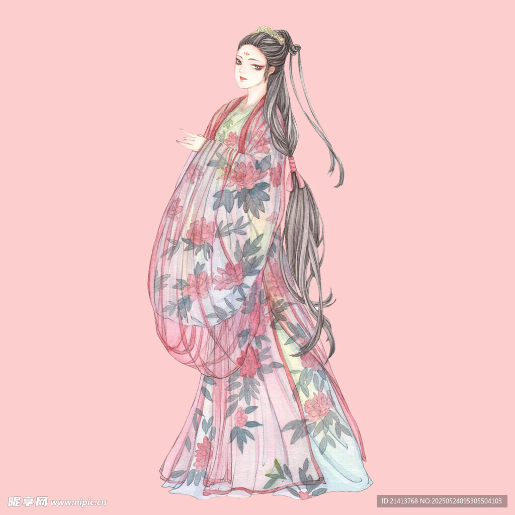 古風(fēng)長(zhǎng)裙女子優(yōu)雅立姿