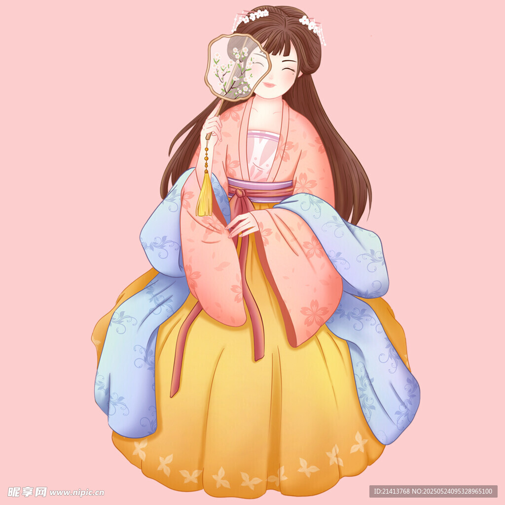 古風少女懷抱貓咪賞扇