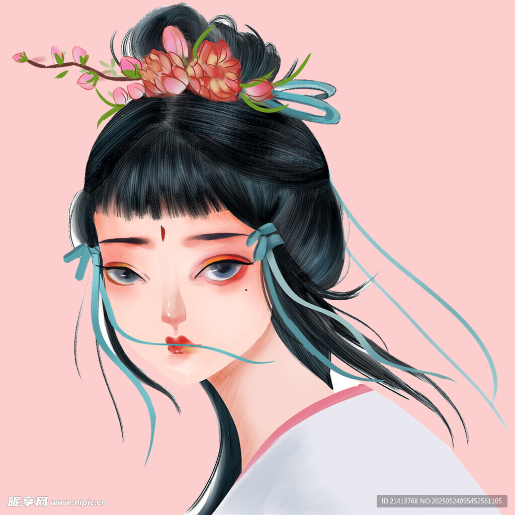 古風(fēng)美人發(fā)間簪花圖