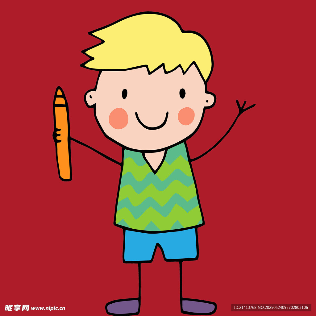 拿鉛筆的快樂小男孩