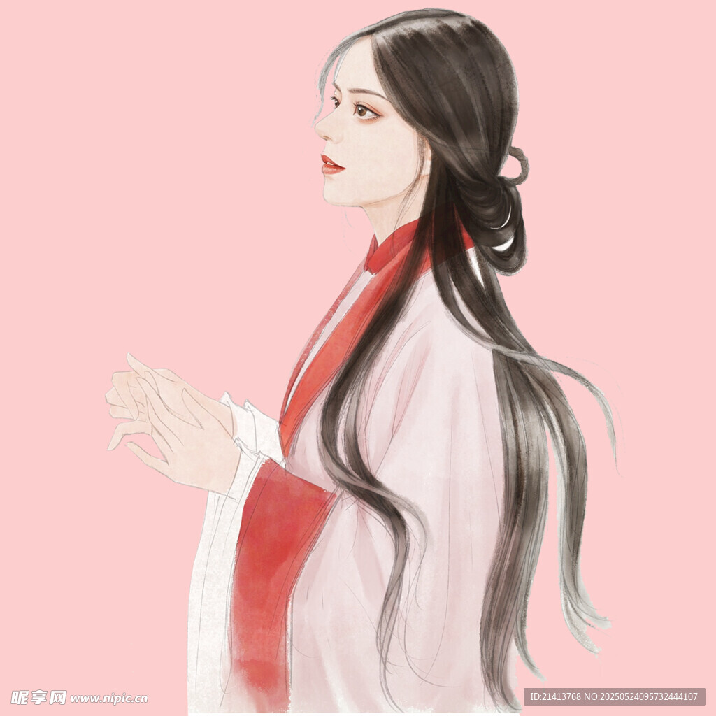 古風長發女子優雅姿態