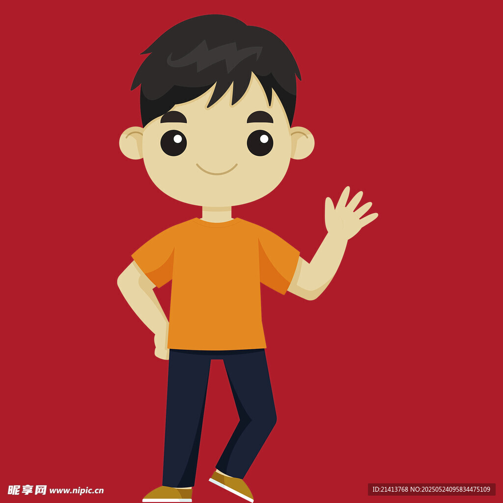 揮手的橙色上衣小男孩